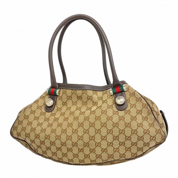 Gucci Beige Canvas Brown Tote Sherry Bag GG - Picture 1 of 9